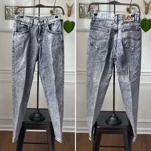 Vintage 80s Lee Acid Wash High Rise Taper Jeans Black 29 x 30